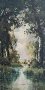 L. MARION (XIX-XXème)
Paysage à l'étang
Paire d'huiles sur panneau signées chacune...