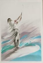Maurice FILLONNEAU (1930-2000)
Le golfeur
Lithograhie épreuve d'artiste numérotée et justifiée 5/50....